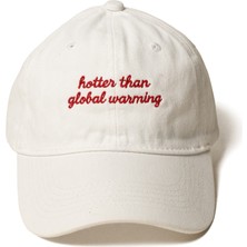 Nome Studio Beyaz Şapka Kırmızı Nakışlı Kumaşlı ve Yazı Nakışlı Şapka Pamuklu Ayarlı Hotter Than Global Warming