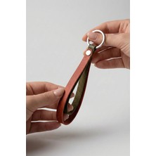 Pepuza Hakiki Deri Anahtarlık - Double Slim - Minimalist Çift Renk - Turuncu-Olive