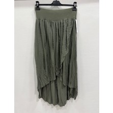 Luisido Kadın Haki Italyan Zarf Kapaklı Astarlı Bol Paça Salaş Ipek Pantolon