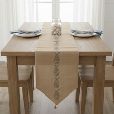 Dyris Dyrs 200X50 cm Jüt Runner – Balık Desenli Doğal Hasır Masa Örtüsü | Rustik & Bohem Dekoratif Runner