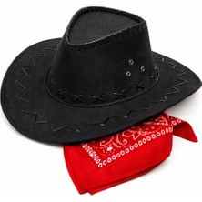 Kaia Life Çuk Kovboy Şapka Siyah &amp; Kırmızı Bandana Fular Seti