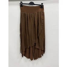 Luisido Kadın Kakao Italyan Zarf Kapaklı Astarlı Bol Paça Salaş Ipek Pantolon