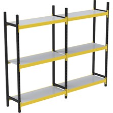 Rafburada 3 Katlı Duble Midi Rack - Ekonomik Depo,arşiv, Kiler Rafı  SIYAH-TURUNCU-46X150 CM-100 cm