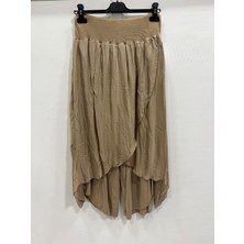 Luisido Camel Kadın Italyan Zarf Kapaklı Astarlı Bol Paça Salaş Ipek Pantolon