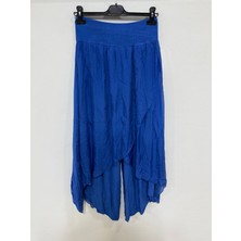 Luisido Kadın Saks Mavi Italyan Zarf Kapaklı Astarlı Bol Paça Salaş Ipek Pantolon