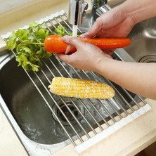 Kaia Life Yumurcak Shop® Evye Üstü Katlanır Nihale Paslanmaz Çelik Pratik Sebze Meyve Bulaşık Kurutma Süzgeci