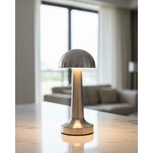 Kaia Life Krom Mantar Masa Lambası Dokunmatik 3 Renk LED Şarjlı Taşınabilir Gece Lambası