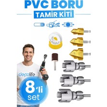 Depolife 8'li Pprc Pvc Plastik Su Borusu Diş Açma Havşa Pah Açma Aparatı Zımpara Tesisatçı Kılavuz Seti
