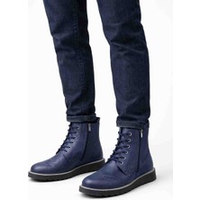 Bluesoil Lacivert Erkek Bot Fermuar Tabanlı Bağcıklı Kalın Taban Günlük Kışlık Bot