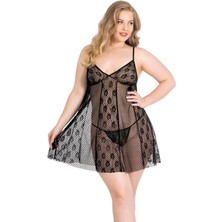 Aria's Closet Arias Closet Büyük Beden Siyah Kısa Tül Gecelik