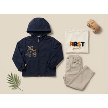 Mutlu Bebe Erkek Çocuk 3’lü Bayramlık Takım Kapüşonlu Mont Tişört Pantolon Şık Kombin