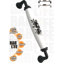 Bablife Porselen Görünümlü Güllü 96MM Siyah Lüks Çekmece Dolap Mobilya Kulpları