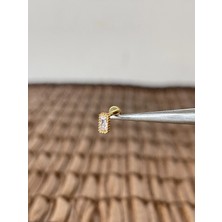 Aida Jewelss Gerçek Titanium G23 Dikdörtgen Noktalı Zirkon Altın Titanyum 6x1.2mm Labret Piercing