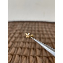 Aida Jewelss Gerçek Titanium G23  Kelebek Zirkon Altın Titanyum 6x1.2mm Labret Piercing