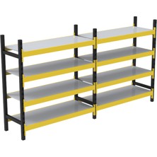 Rafburada 4 Katlı Duble Midi Rack - Ekonomik Depo,arşiv, Kiler Rafı  SIYAH-TURUNCU-35X120 CM-100 cm
