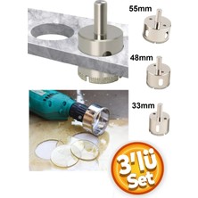 Depolife Mermer Granit Fayans Cam Yuvarlak Delme 33-48-50-55MM Matkap Uyumlu Elmaslı Boru Tipi 3lü Panc