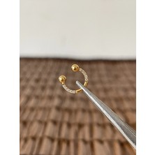 Aida Jewelss Gerçek Titanium G23  Zirkon Taşlı Çift Top 3mm x 8mm x 1.2mm Altın Titanyum Halka Piercing