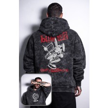 Fuddy Moda Unisex Oversize BLINK-182 Crappy Punk Rock Sırt Baskılı Kapüşonlu Yıkamalı Rock Band Sweatshirt
