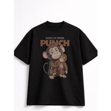 Fuddy Moda Unisex Hang In There Maymun Punch Baskılı Tişört, Oversize Yalnız Maymun Temalı Bisiklet Yaka T-Shirt