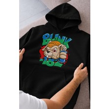 Fuddy Moda Unisex BLINK-182 Squirrel Baskılı Kapüşonlu Sweatshirt, Oversize Rock Band Temalı Hoodie