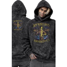 Fuddy Moda Unisex Avenged Sevenfold Ense Baskılı Kapüşonlu Yıkamalı Sweatshirt,oversize Rock Band Retro Hoodie
