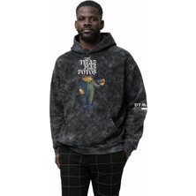 Fuddy Moda Unisex Oversize Bad Bunny Debi Tirar Mas Fotos Kol Baskılı Kapüşonlu Yıkamalı Sweatshirt