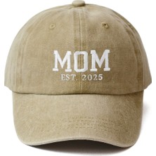 Nome Studio Nakışlı Şapka Tekli Anne Mom Şapka 2025 Yıkamalı Kumaşlı ve Yazı Nakışlı Şapka Pamuklu Ayarlı Şapka