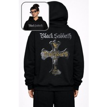 Fuddy Moda Unisex Cross Purposes Black Sabbath Sırt Baskılı Kapüşonlu Sweatshirt, Oversize Rock Band Hoodie