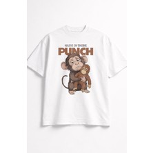 Fuddy Moda Unisex Hang In There Maymun Punch Baskılı Tişört, Oversize Yalnız Maymun Temalı Bisiklet Yaka T-Shirt