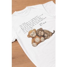 Fuddy Moda Unisex Maymun Punch Mektup Baskılı Tişört, Oversize Yalnız Maymun Temalı Bisiklet Yaka T-Shirt