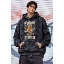 Fuddy Moda Unisex Snoop Doggy Dogg Baskılı Kapüşonlu Yıkamalı Sweatshirt, Oversize Rap Temalı Retro Hoodie