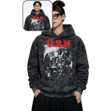 Fuddy Moda Unisex Charged Gbh Baskılı Kapüşonlu Yıkamalı Sweatshirt, Oversize Rock Band Temalı Vintage Hoodie