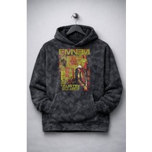 Fuddy Moda Unisex Eminem Baskılı Kapüşonlu Yıkamalı Sweatshirt, Oversize Rap Müzik Temalı Retro Hoodie