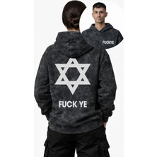 Fuddy Moda Unisex Fuckye Sırt Baskılı Kapüşonlu Yıkamalı Sweatshirt, Oversize Kanye West Temalı Retro Hoodie