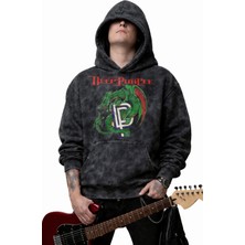 Fuddy Moda Unisex Deep Purple Baskılı Kapüşonlu Yıkamalı Sweatshirt, Oversize Rock Band Temalı Vintage Hoodie