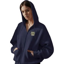 Muhtar Store Kadın Scottish Fold Kedi Baskılı Tam Boy Fermuarlı Oversize Hoodie