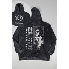Fuddy Moda Unisex Xo Weeknd Sırt Baskılı Kapüşonlu Yıkamalı Sweatshirt, Oversize Rapper Temalı Retro Hoodie