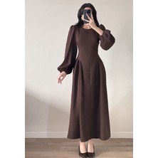 Luma Decor Kahverengi Yanları Drapeli Elbise