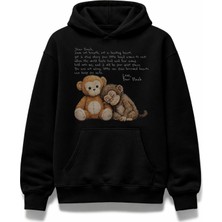 Fuddy Moda Unisex Maymun Puch Mektup Baskılı Kapüşonlu Sweatshirt, Oversize Yalnız Maymun Temalı Hoodie