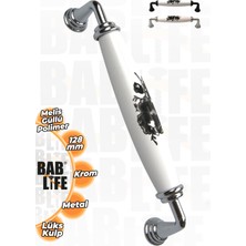 Bablife Porselen Görünümlü Güllü 96MM Krom Lüks Çekmece Dolap Mobilya Kulpları