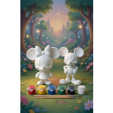 Printella Mickey & Minnie Mouse Boyama Seti – Sevgili & Çocuklara Özel, 6 Renk Akrilik Boya, 2 Fırça