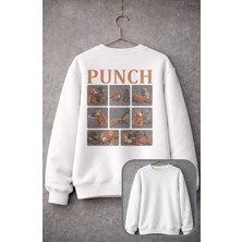 Fuddy Moda Unisex Oversize Yalnız Maymun Punch Sırt Baskılı Bisiklet Yaka Kapüşonsuz Sweatshirt