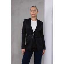 ME & ME Kemer Detaylı Çizgili Trend Ceket