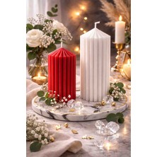 Silindir 2'li Soya Mum Set Dekoratif Mum Tabak Set Kokulu