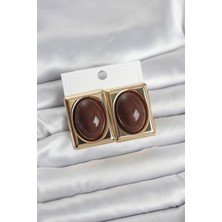 Arenes Kahverengi Kare Model Vintage Gold Renk Kadın Küpe - Lisinya