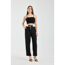 Win Moda Winmoda Kadın Yüksek Bel Lastikli Pantolon – Cepli, %100 Viskon Koton, Model No: 9802
