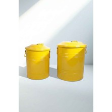 Desen Dekorasyon Çok Amaçlı Galvaniz Saklama Kabı 2'li Set Sarı - Mutfak ve Banyo Metal Kovası
