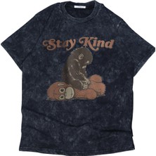 Fuddy Moda Unisex Oversize Retro Stay Kind Maymun Punch Baskılı Yıkamalı T-Shirt