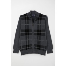 Cegisa Cegısa Erkek Çocuk Triko Hırka Fermuarlı Ekose Desenli 6-9 Yaş, Gri