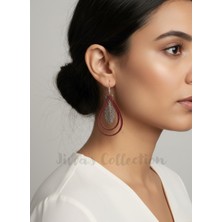 Jivva's Collection Etnik Boho Serisi Koleksyonu. Damla Şeklinde Bordo Deri Püskül Küpe. El Yapımı Özel